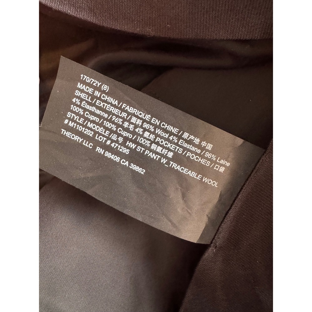 Theory Straight Leg Pant 8 Black Traceable Wool High Waist Career Classic - Picture 6 of 10